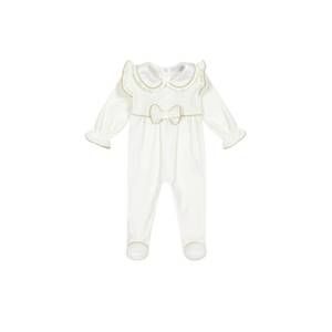 NEW DEOLINDA unisex velour baby grow with satin collar romper in cream